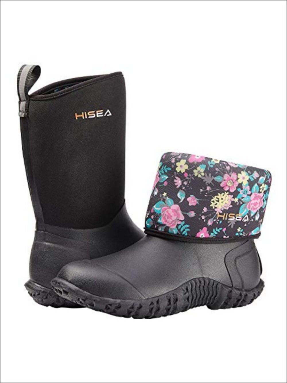 HISEA Women's Mid-Calf Neoprene Rubber Rain Boots Waterproof Roll Down